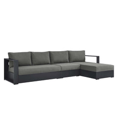 Tahoe Gray/Charcoal 3-Piece Outdoor Patio Powder-Coated Aluminum Right-Facing Chaise Sectional Sofa Set - Ornate Home