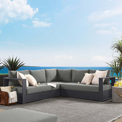 Tahoe Gray/Charcoal 3-Piece Outdoor Patio Powder-Coated Aluminum Sectional Sofa Set - Ornate Home