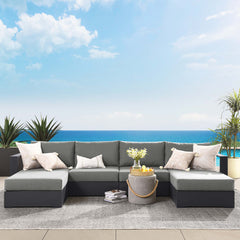 Tahoe Gray/Charcoal 4-Piece Outdoor Patio Powder-Coated Aluminum Sectional Sofa Set - Ornate Home