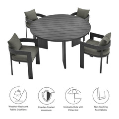 Tahoe Gray/Charcoal 5-Piece Outdoor Patio Aluminum Dining Set - Ornate Home
