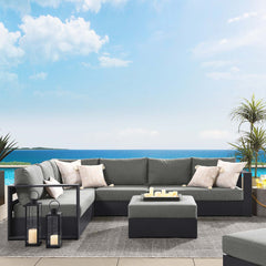 Tahoe Gray/Charcoal 5-Piece Outdoor Patio Powder-Coated Aluminum Sectional Sofa Set - Ornate Home