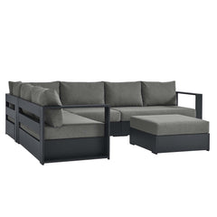 Tahoe Gray/Charcoal 5-Piece Outdoor Patio Powder-Coated Aluminum Sectional Sofa Set - Ornate Home