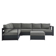 Tahoe Gray/Charcoal 5-Piece Outdoor Patio Powder-Coated Aluminum Sectional Sofa Set - Ornate Home