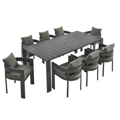 Tahoe Gray/Charcoal 9-Piece Outdoor Patio Aluminum Dining Set - Ornate Home