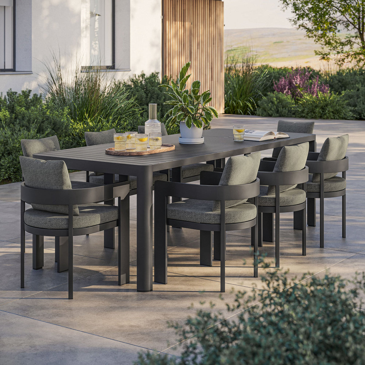 Tahoe Gray/Charcoal 9-Piece Outdoor Patio Aluminum Dining Set With Extendable Table - Ornate Home