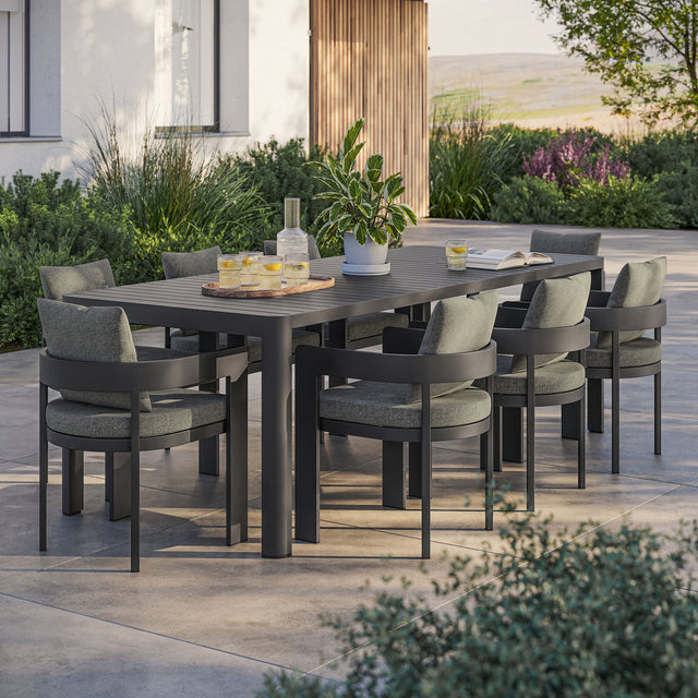 Tahoe Gray/Charcoal 9-Piece Outdoor Patio Aluminum Dining Set With Extendable Table - Ornate Home