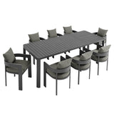 Tahoe Gray/Charcoal 9-Piece Outdoor Patio Aluminum Dining Set With Extendable Table - Ornate Home