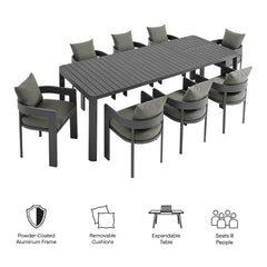 Tahoe Gray/Charcoal 9-Piece Outdoor Patio Aluminum Dining Set With Extendable Table - Ornate Home