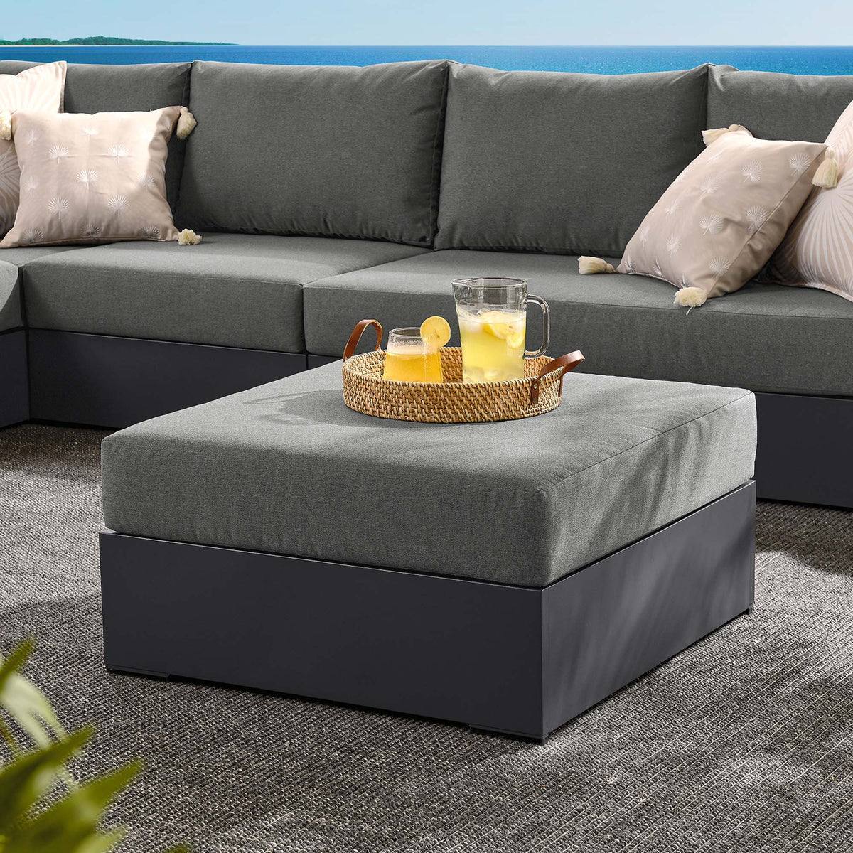 Tahoe Gray/Charcoal Outdoor Patio Powder-Coated Aluminum Ottoman - Ornate Home
