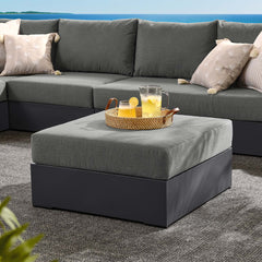 Tahoe Gray/Charcoal Outdoor Patio Powder-Coated Aluminum Ottoman - Ornate Home