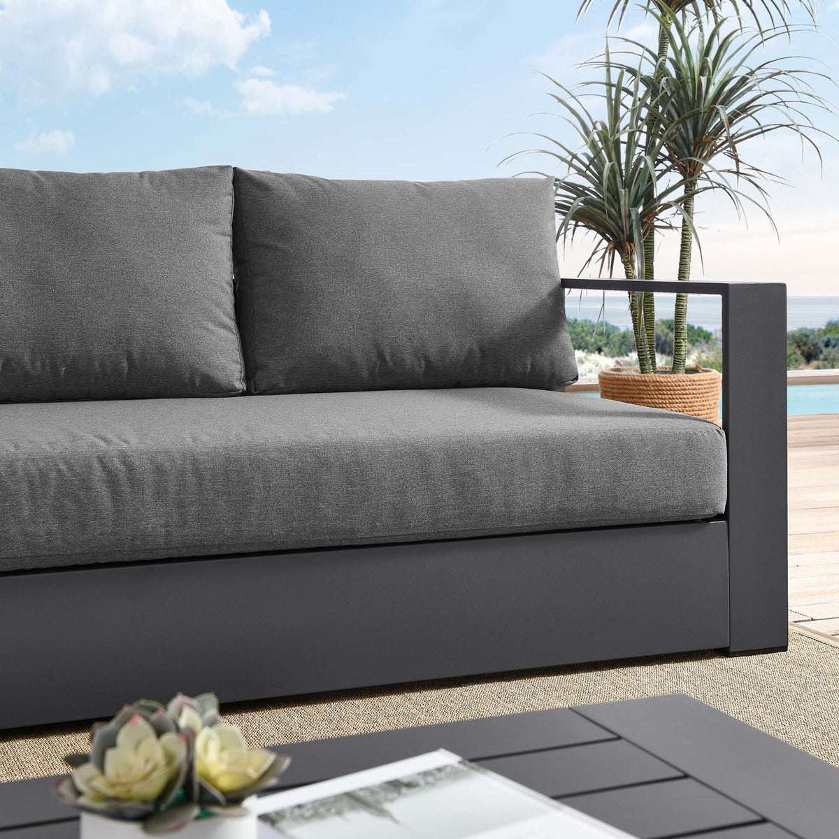 Tahoe Gray/Charcoal Outdoor Patio Powder-Coated Aluminum Sofa - Ornate Home