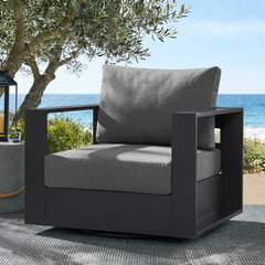 Tahoe Gray/Charcoal Outdoor Patio Powder-Coated Aluminum Swivel Armchair - Ornate Home