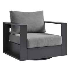 Tahoe Gray/Charcoal Outdoor Patio Powder-Coated Aluminum Swivel Armchair - Ornate Home