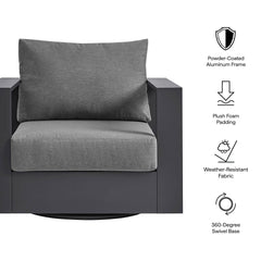 Tahoe Gray/Charcoal Outdoor Patio Powder-Coated Aluminum Swivel Armchair - Ornate Home