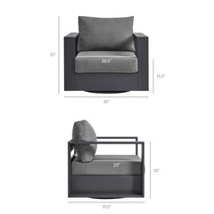 Tahoe Gray/Charcoal Outdoor Patio Powder-Coated Aluminum Swivel Armchair - Ornate Home