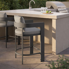 Tahoe Gray Outdoor Patio Aluminum Counter Stool - Ornate Home