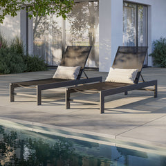 Tahoe Gray Outdoor Patio Mesh and Aluminum Chaise Lounge - Ornate Home