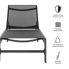 Tahoe Gray Outdoor Patio Mesh and Aluminum Chaise Lounge - Ornate Home
