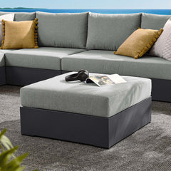 Tahoe Gray Outdoor Patio Powder-Coated Aluminum Ottoman - Ornate Home