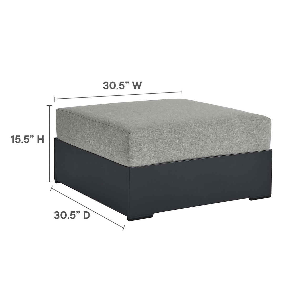 Tahoe Gray Outdoor Patio Powder-Coated Aluminum Ottoman - Ornate Home