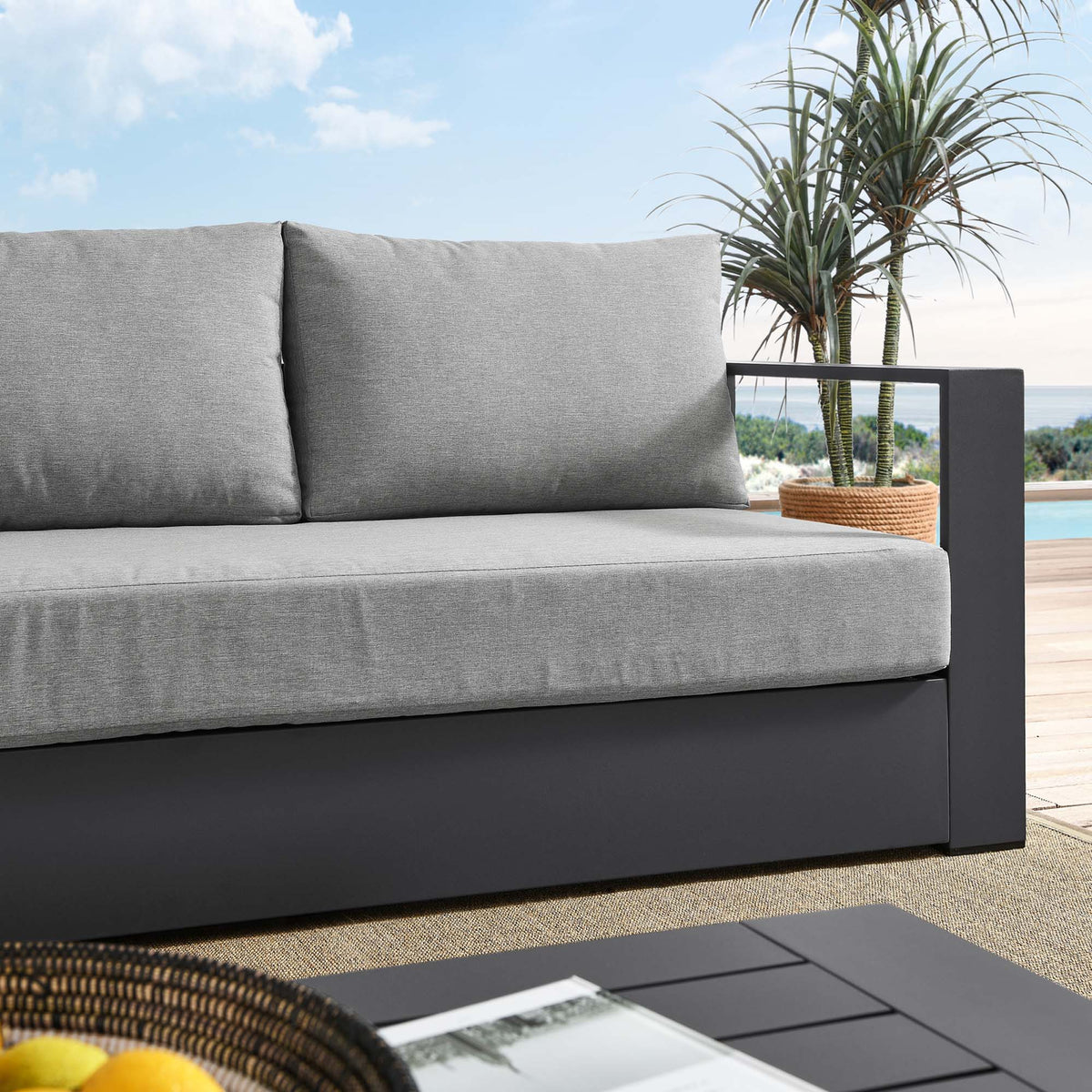 Tahoe Gray Outdoor Patio Powder-Coated Aluminum Sofa - Ornate Home
