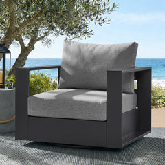 Tahoe Gray Outdoor Patio Powder-Coated Aluminum Swivel Armchair - Ornate Home