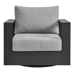 Tahoe Gray Outdoor Patio Powder-Coated Aluminum Swivel Armchair - Ornate Home