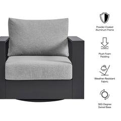 Tahoe Gray Outdoor Patio Powder-Coated Aluminum Swivel Armchair - Ornate Home