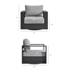 Tahoe Gray Outdoor Patio Powder-Coated Aluminum Swivel Armchair - Ornate Home