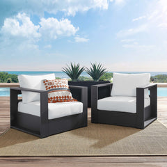 Tahoe Gray/White 2-Piece Outdoor Patio Powder-Coated Aluminum Armchair Set - Ornate Home