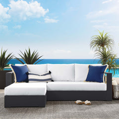 Tahoe Gray/White 2-Piece Outdoor Patio Powder-Coated Aluminum Left-Facing Chaise Sectional Sofa Set - Ornate Home