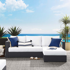 Tahoe Gray/White 2-Piece Outdoor Patio Powder-Coated Aluminum Right-Facing Chaise Sectional Sofa Set - Ornate Home