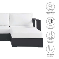 Tahoe Gray/White 2-Piece Outdoor Patio Powder-Coated Aluminum Right-Facing Chaise Sectional Sofa Set - Ornate Home