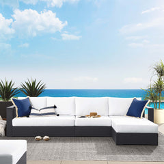 Tahoe Gray/White 3-Piece Outdoor Patio Powder-Coated Aluminum Right-Facing Chaise Sectional Sofa Set - Ornate Home