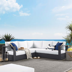 Tahoe Gray/White 3-Piece Outdoor Patio Powder-Coated Aluminum Sectional Sofa Set - Ornate Home