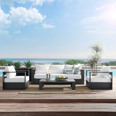 Tahoe Gray/White 4-Piece Outdoor Patio Powder-Coated Aluminum Set - Ornate Home