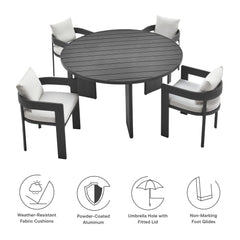 Tahoe Gray/White 5-Piece Outdoor Patio Aluminum Dining Set - Ornate Home