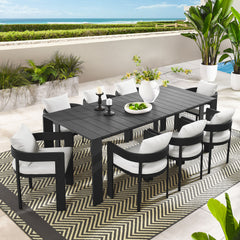 Tahoe Gray/White 9-Piece Outdoor Patio Aluminum Dining Set - Ornate Home