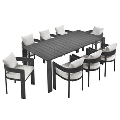 Tahoe Gray/White 9-Piece Outdoor Patio Aluminum Dining Set - Ornate Home