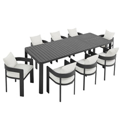 Tahoe Gray/White 9-Piece Outdoor Patio Aluminum Dining Set With Extendable Table - Ornate Home