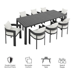 Tahoe Gray/White 9-Piece Outdoor Patio Aluminum Dining Set With Extendable Table - Ornate Home