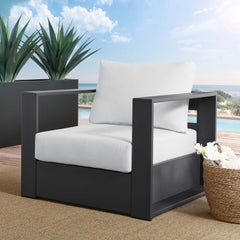 Tahoe Gray/White Outdoor Patio Powder-Coated Aluminum Armchair - Ornate Home