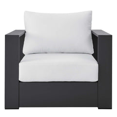 Tahoe Gray/White Outdoor Patio Powder-Coated Aluminum Armchair - Ornate Home