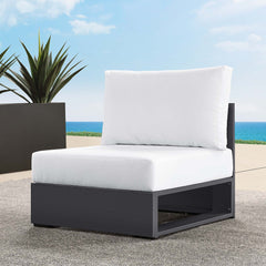Tahoe Gray/White Outdoor Patio Powder-Coated Aluminum Modular Armless Chair - Ornate Home