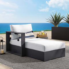 Tahoe Gray/White Outdoor Patio Powder-Coated Aluminum Modular Left-Facing Chaise Lounge - Ornate Home
