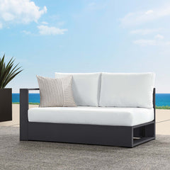 Tahoe Gray/White Outdoor Patio Powder-Coated Aluminum Modular Left-Facing Loveseat - Ornate Home