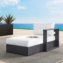 Tahoe Gray/White Outdoor Patio Powder-Coated Aluminum Modular Right-Facing Chaise Lounge - Ornate Home