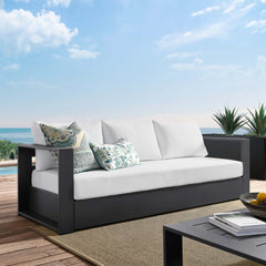 Tahoe Gray/White Outdoor Patio Powder-Coated Aluminum Sofa - Ornate Home