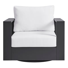 Tahoe Gray/White Outdoor Patio Powder-Coated Aluminum Swivel Armchair - Ornate Home
