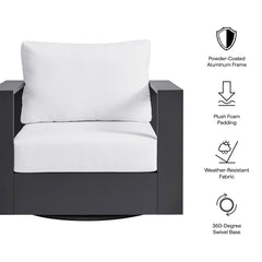 Tahoe Gray/White Outdoor Patio Powder-Coated Aluminum Swivel Armchair - Ornate Home